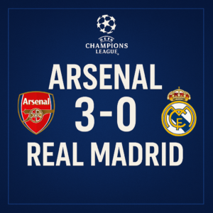Arsenal atropela Real Madrid por 3 a 0 e abre vantagem nas quartas da Champions League